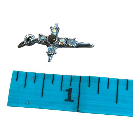 Vintage Aurora Borealis AB Rhinestones Silver Tone Cross Pendant - Picture 3 of 4